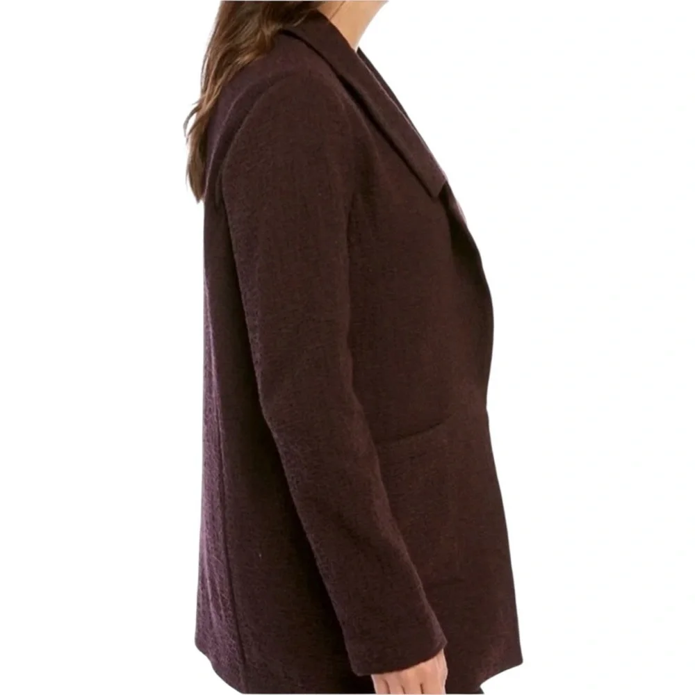 Eileen Fisher Cassis Crosshatch Tencel Open Front Notch Collar Plum Jacket 2X - Picture 4 of 14